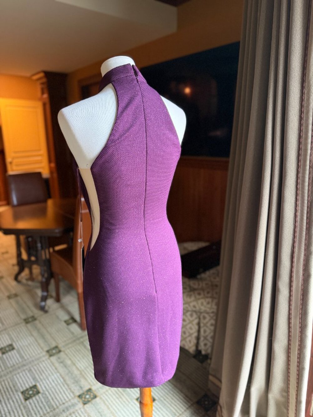 NWT Jovani 55191A Purple Glitter High Neck Mini Dress - size 8 - Picture 6 of 13